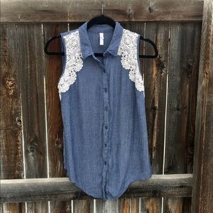 Jean & Lace Button-Down Blouse